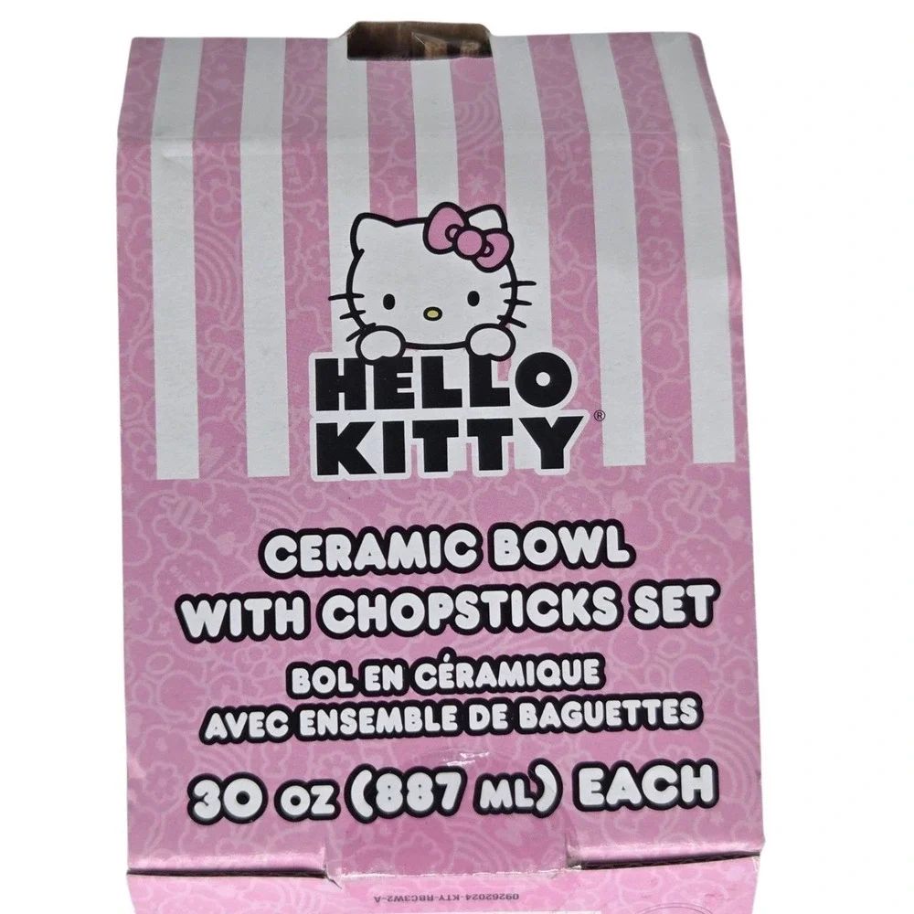 Hello Kitty By Sanrio Set of 2 Ceramic Ramen Noodle Bowl with Chopsticks 30oz